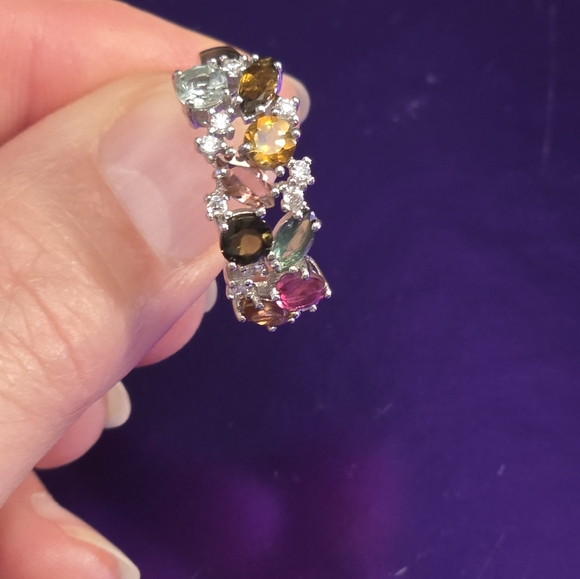 Natural Tourmaline 6x3mm & Cz 925 Sterling Silver Ring Size 7.5 - Picture 5 of 6